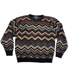 Croft & Barrow VTG 80s LARGE Chevron Striped Chenille Crewneck Sweater Cosby Mod